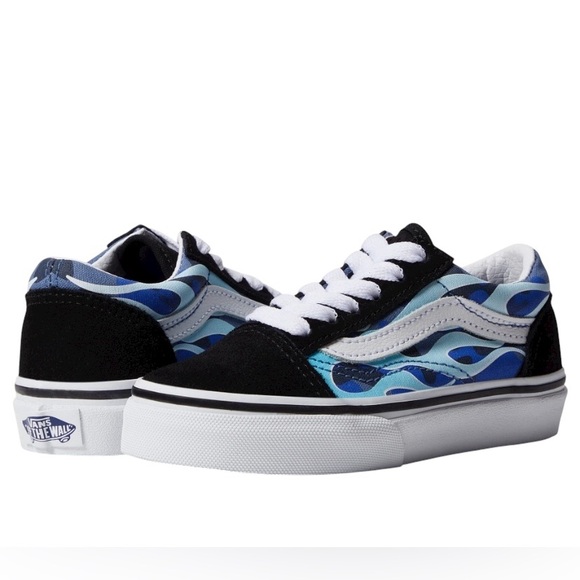Vans Old Skool Flame Sneaker black Suede iconic Side Stripe blue flame graphic - Picture 1 of 9